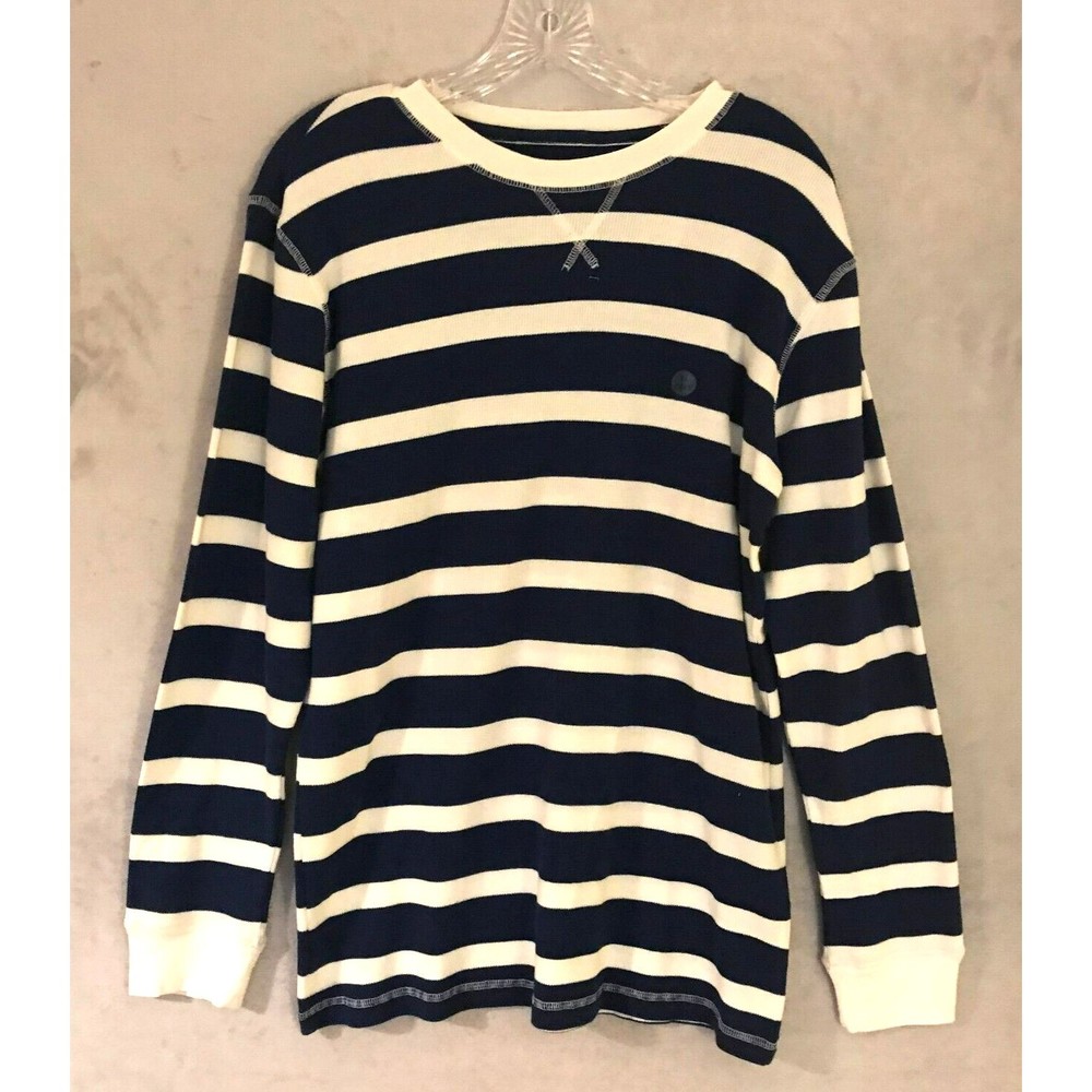 NEW! Roebuck & Co Youth Pullover Shirt XL 18-20‎ Navy White Striped Waffle-Knit